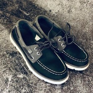 Boys Leeward Sperry Boat Shoe Gray/Black Leather